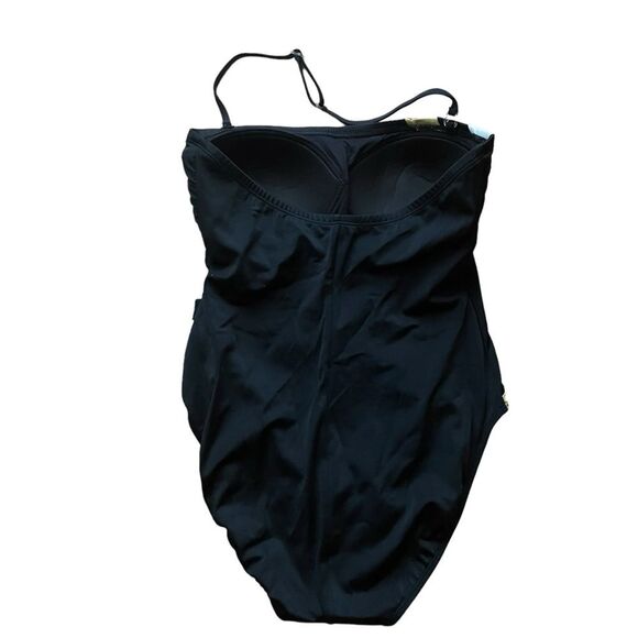 Shape FX SWIM Black/Gold Halter One Piece High Cut Bathing Suit Women Sz 10 NWOT - Picture 2 of 8